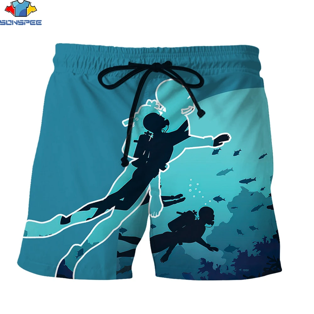 SONSPEE pantalones cortos con estampado 3D para hombre, ropa deportiva de buceo en aguas profundas, buceador dibujos animados, mundo submarino, animales, ocio, tendencia suelta, cortos de playa| | - AliExpress