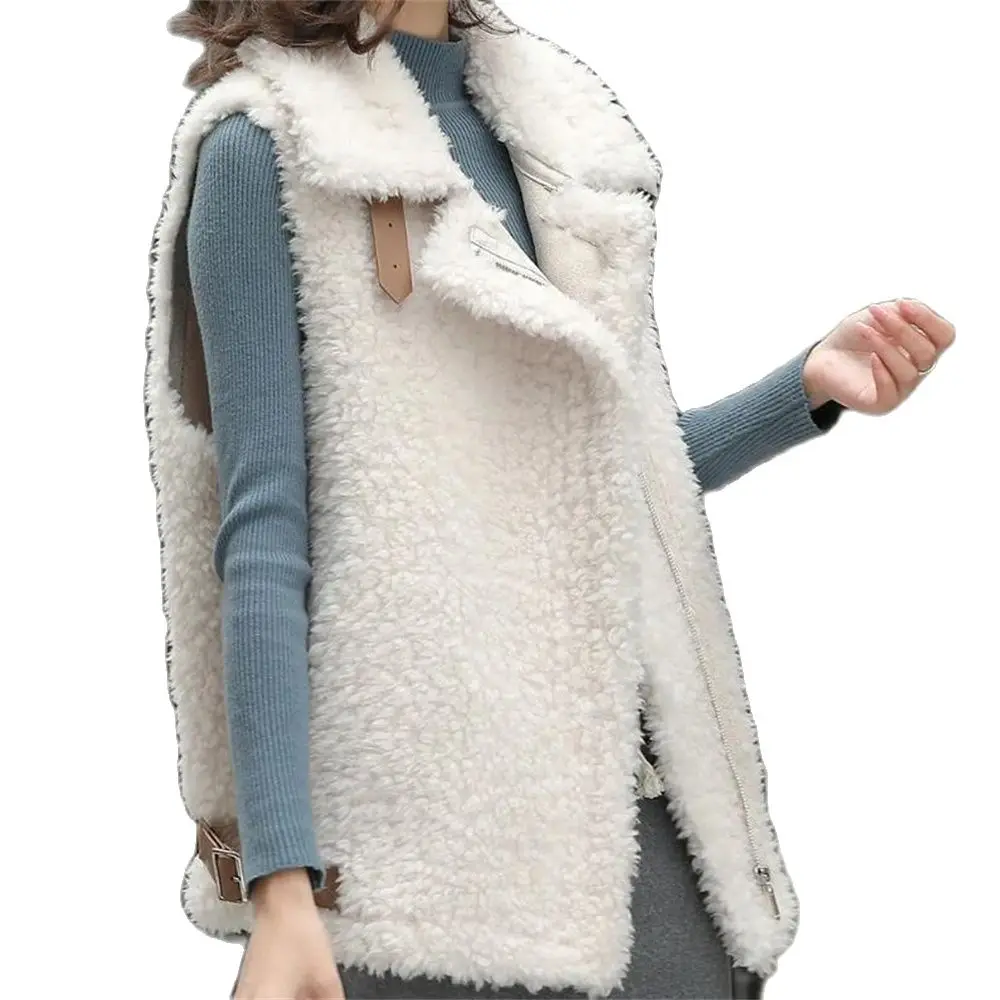

2023 New Outerwear Women's Autumn Winter Tops Tamb Plush Vest Jacket Female Fur Thicken Warm Waistcoat Zipper Coats Women Vests