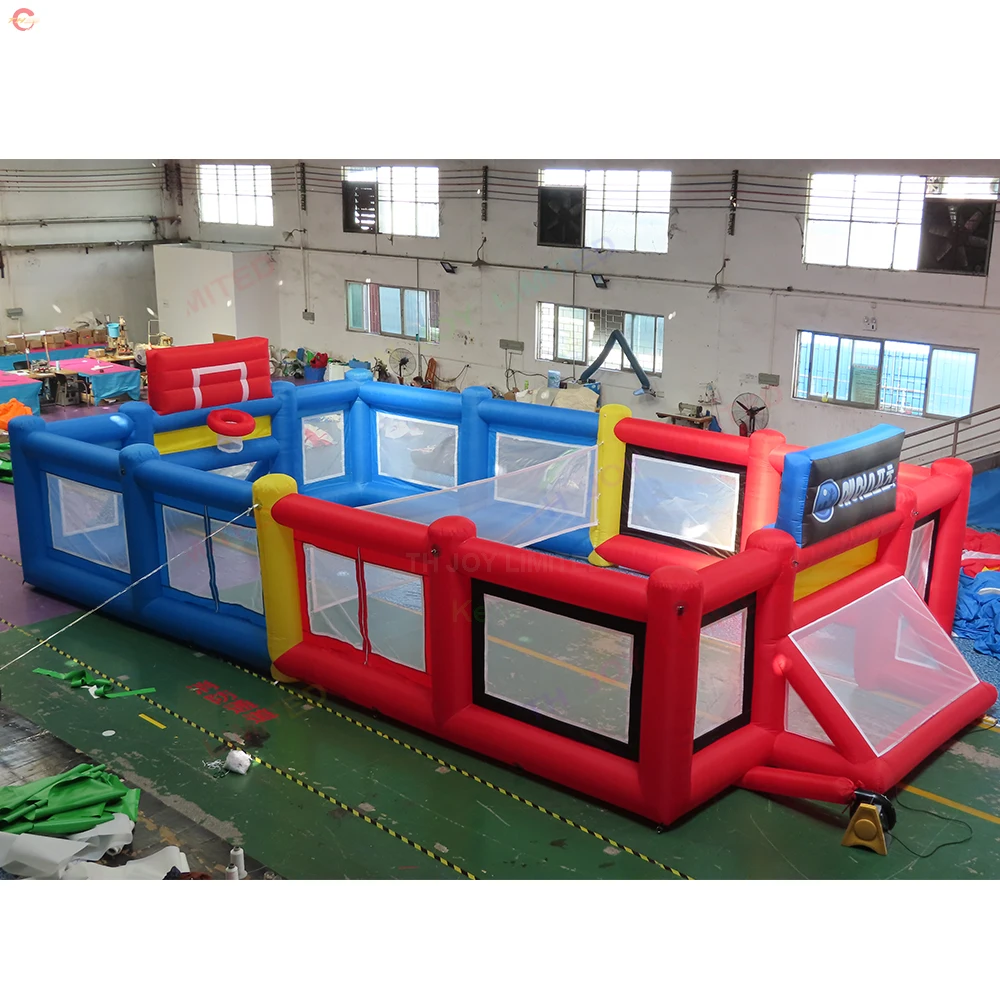 Customized Inflatable Soccer Field With Basketball Hoop And Football