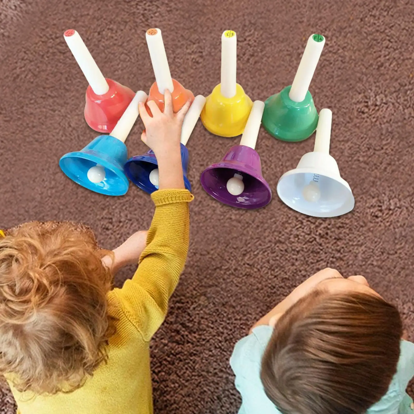Hand Bell Children Percussion Instruments 8x Colorful Hand Percussion Bells Hand Bells Set for Toddlers Wedding Chorus Metal Musical Toy Percussion