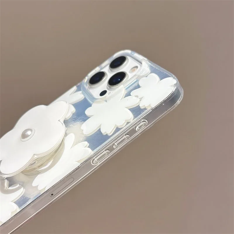 White Flower Grip Tok Holder with Dazzle Lustre Lining