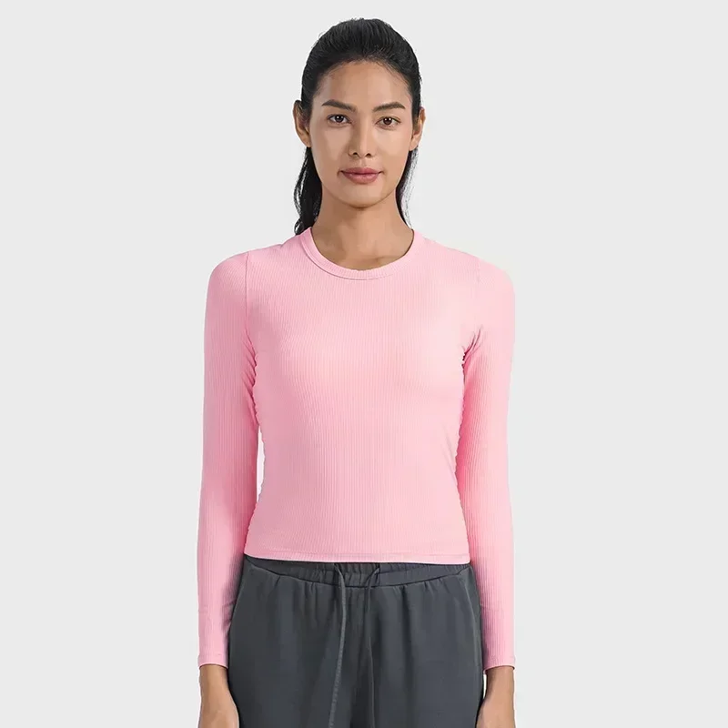Lemon Women Ribbed Sports Long Sleeve T-shirt All It Takes Elastic Long Sleeve Shirt Breathable Quick Drying Running Fitness Top