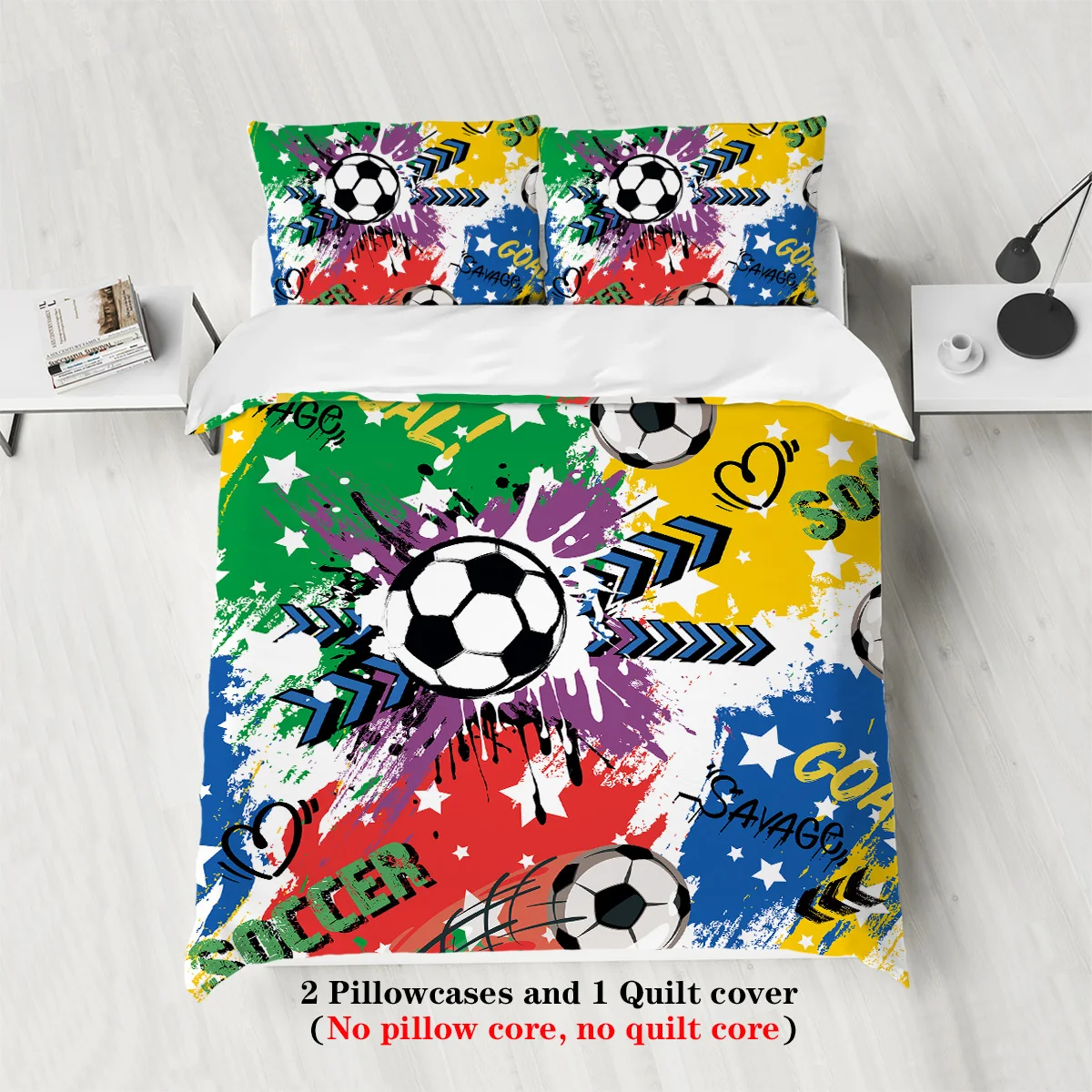 Colorful Football Duvet Cover Set – 3-Piece Fun Bedding for Double, Queen, King 2