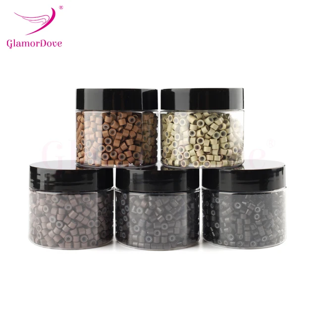 GlamorDove 1000 pièces 4mm Micro anneaux pour Extensions de cheveux microliens pour cheveux doublé de Silicone Extension de cheveux perle outils accessoires 1