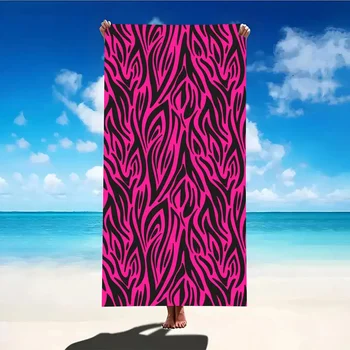 Asciugamano da spiaggia con motivo zebrato rosa e nero, protezione solare e antivento, adatto per piscina da spiaggia, campeggio, viaggio, coperta da spiaggia 1