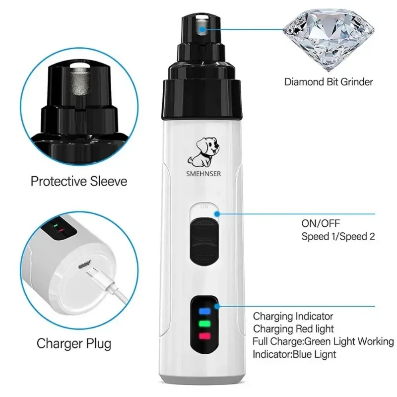 Pet Nail Grinder USB Rechargeable Dog Electric Nail Clipper Cat Claw Beauty Grinder Silent Pet Clipper Beauty Trimming Tool