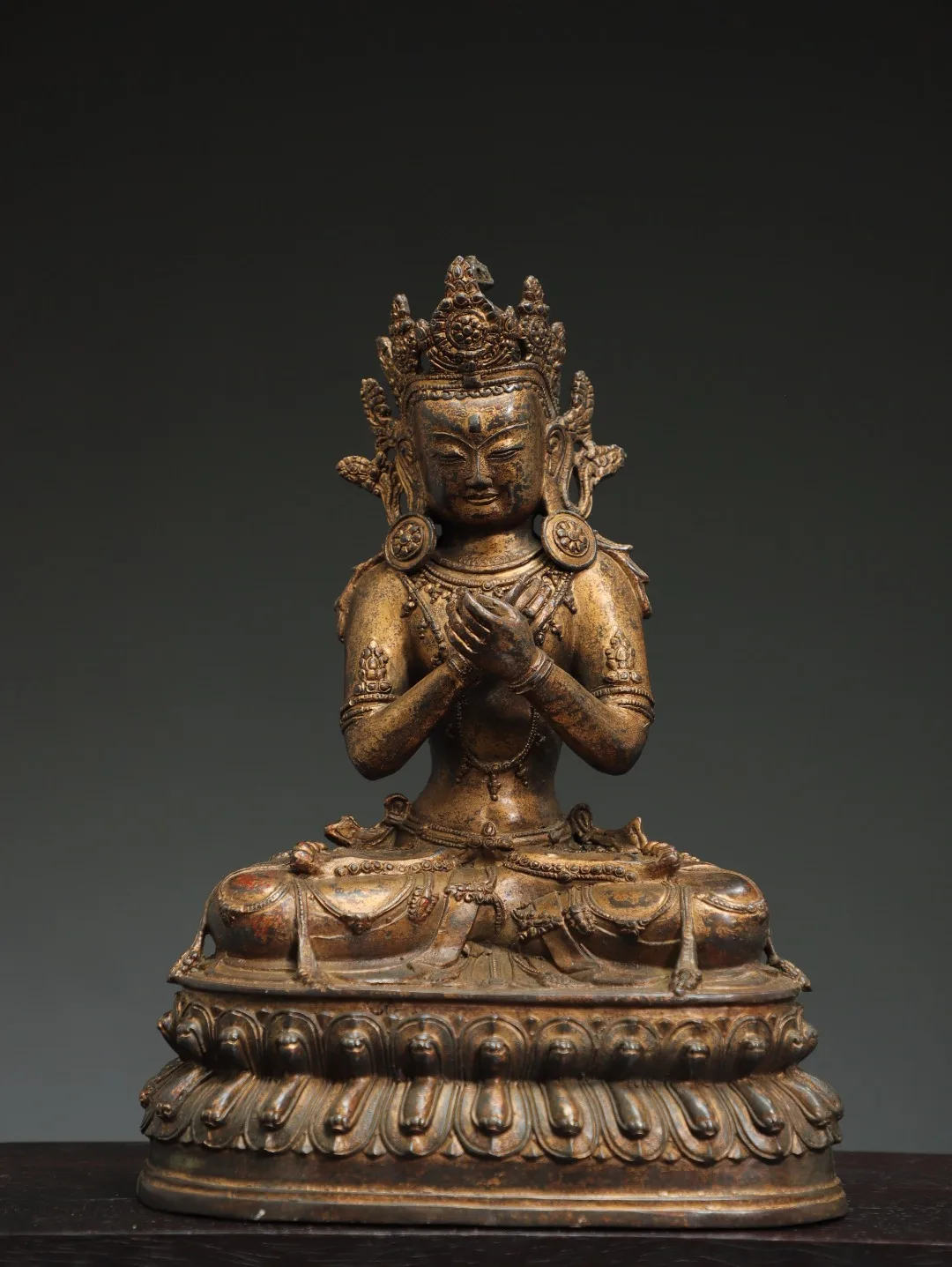 

Коллекция тибетских храмов 13 дюймов, старинная бронза, грязь циннабара, золото, Бодхисаттва, акашагарбха, ваджрадхара, фотозал