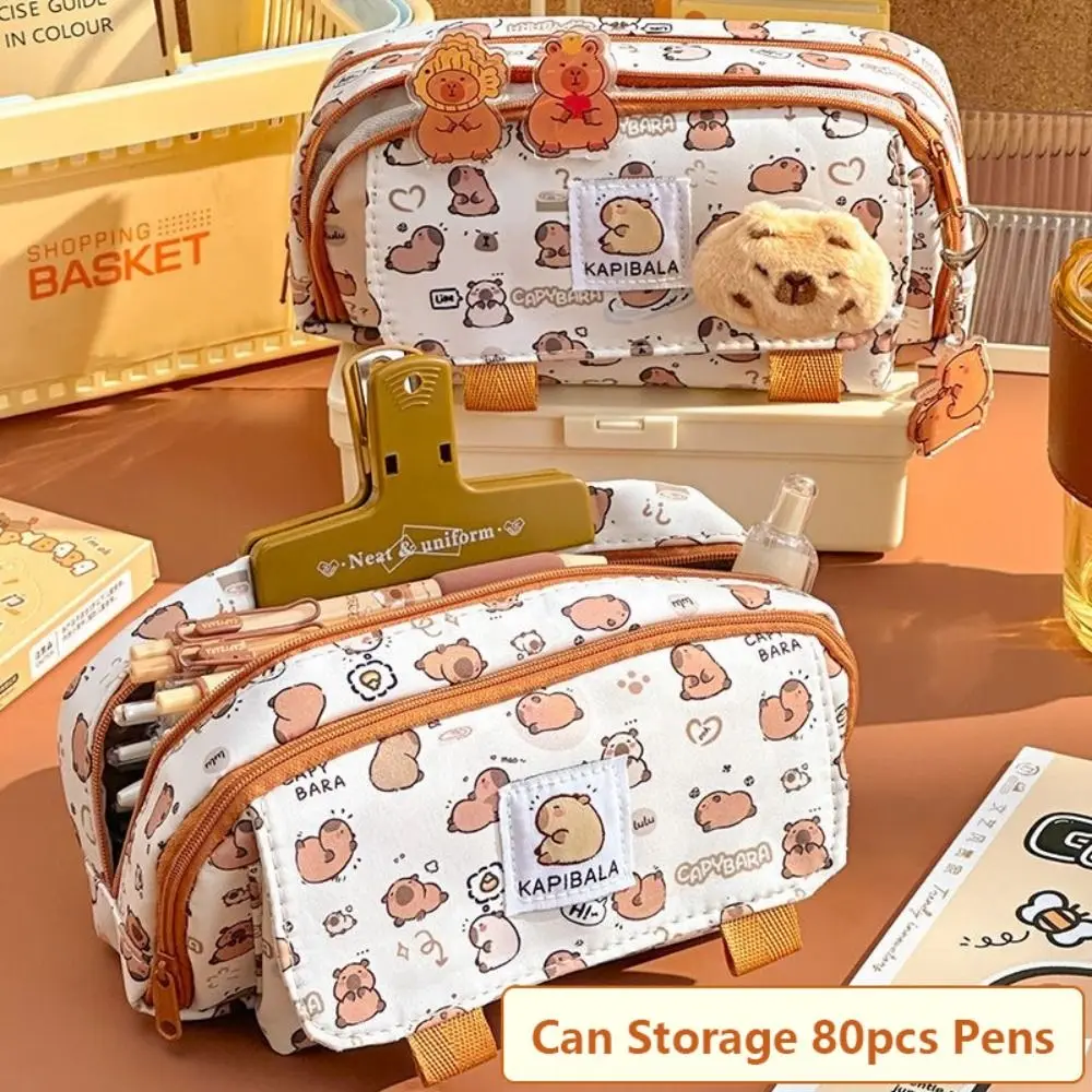 Pencil Case INS Capybara Four-layer Large Capacity Pen Bag Cute Cartoon Pencil Case Stationery Organizer Storage Bag For Students Gift