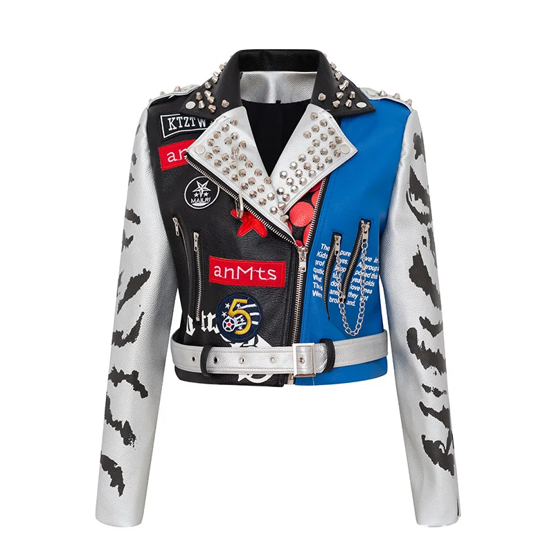 Punk-Rock-kad-n-deri-ceket-Graffiti-bask-per-in-fermuar-Slim-Fit ...