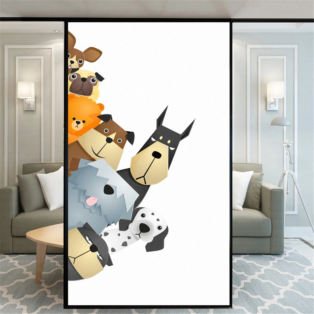 

Privacy Windows Film Decorative Cute Animal Style Glass Window Stickers No Glue Static Cling Frosted Windows Film