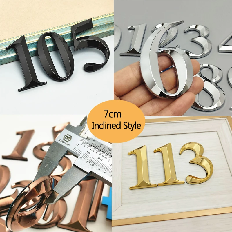 House Number Stickers 3D Self Adhesive Door Plate Sign Digits Apartment Hotel Office Door Address ABS Plastic Label 5cm Silver