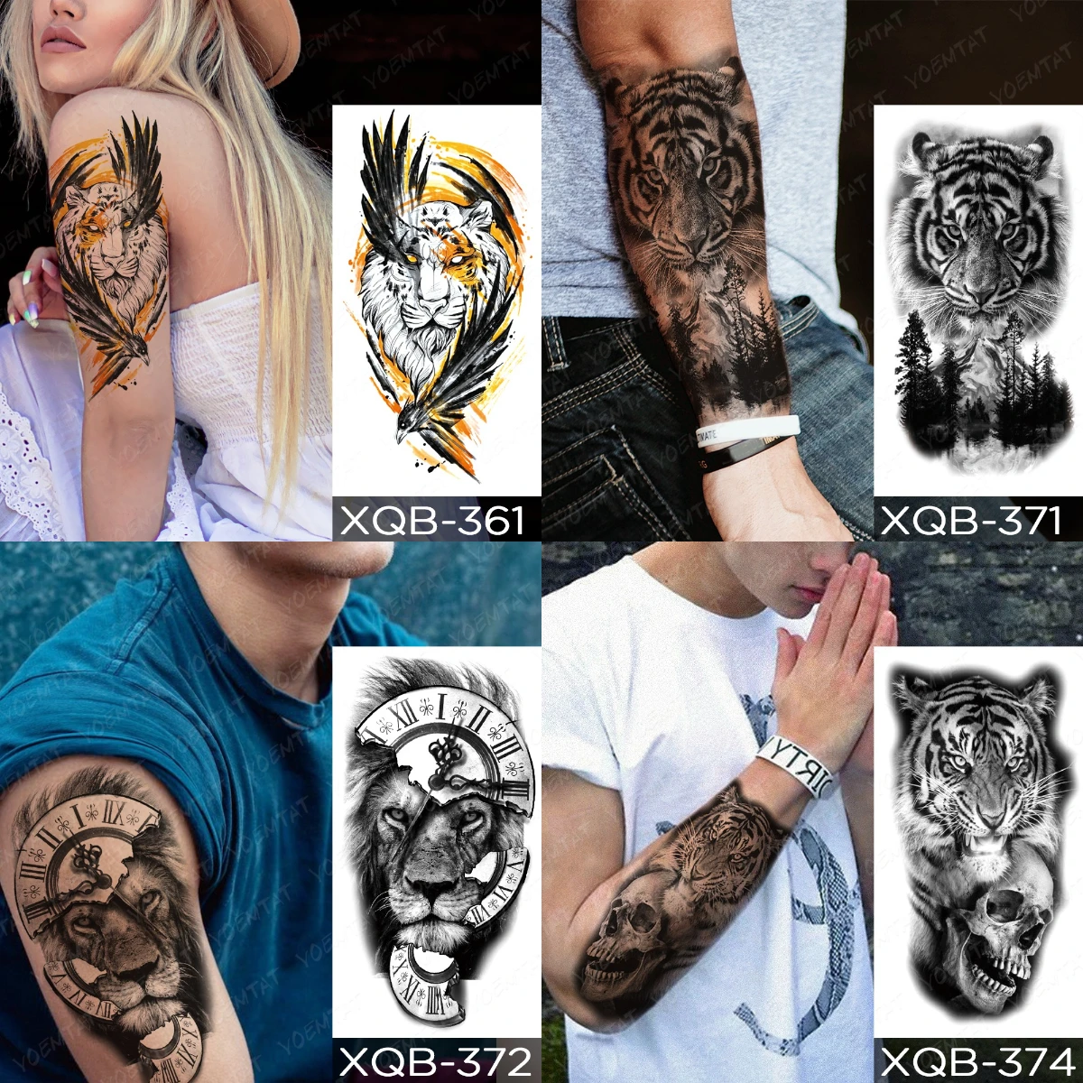 Waterproof Temporary Tattoo Sticker Crown Rose Flower Tiger Lion Warrior Cross Clock Body Art Arm Fake Tattoos Sleeve Women Men 2