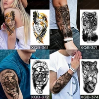 Waterproof Temporary Tattoo Sticker Crown Rose Flower Tiger Lion Warrior Cross Clock Body Art Arm Fake Tattoos Sleeve Women Men 2