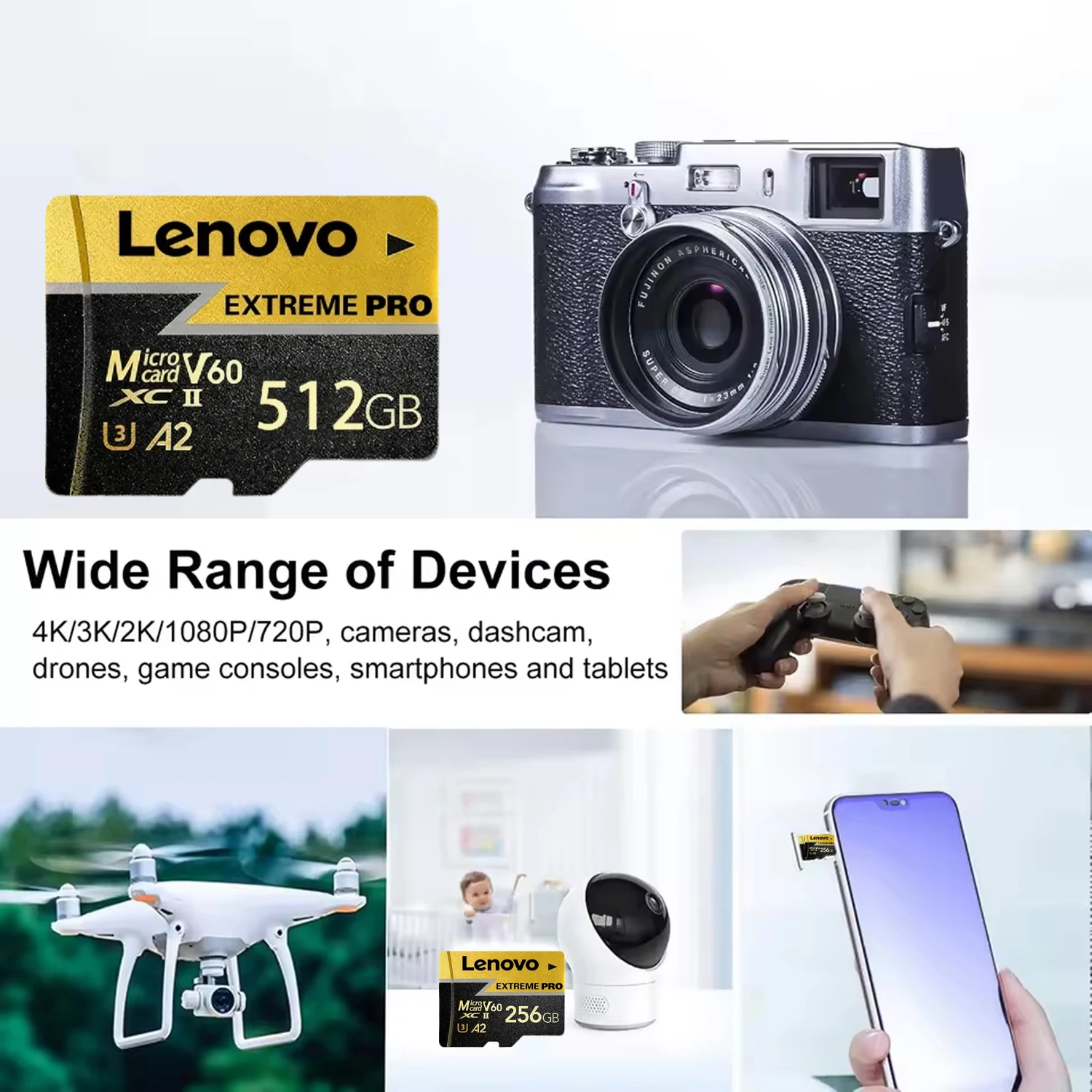 레노버 마이크로 SD 카드 익스트림 프로 SD 메모리 카드 128GB 256GB ..
