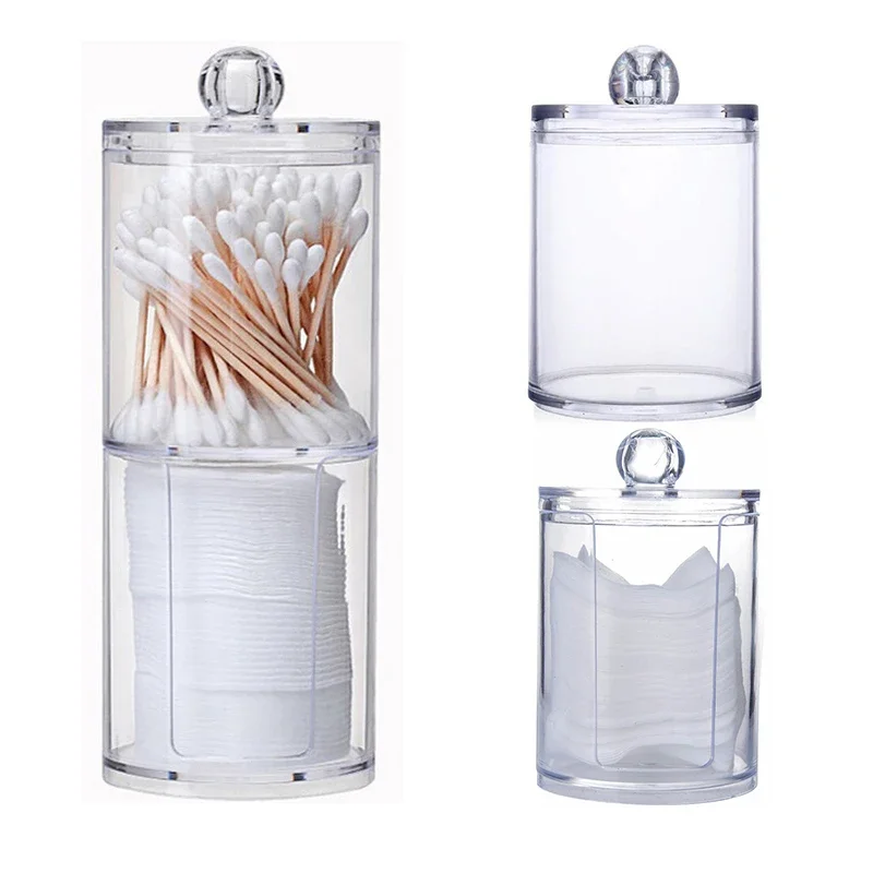 

Acrylic Makeup Organizer Cotton Pad Storage Box For Cotton Swabs Rod Cosmetics Jewelry Organizer with Bamboo Lid Repacking Boxes