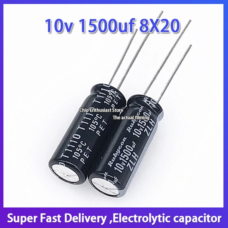 10PCS Rubycon imported aluminum electrolytic capacitor 10v 1500uf 8X20 ruby zlh high frequency
