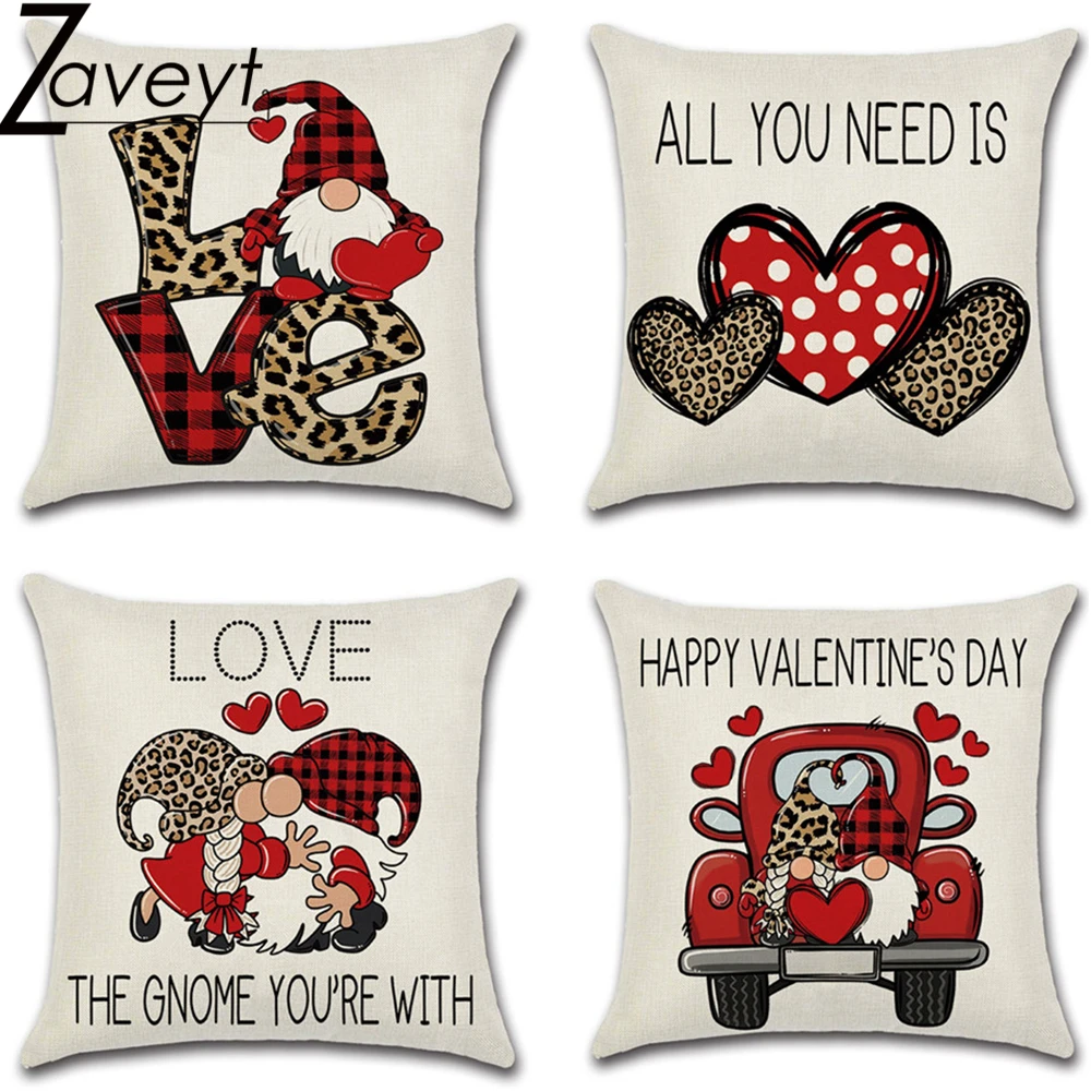 

Luxury Leopard Love Letter Throw Pillow Case Dwarf Heart Linen Square Cushion Cover For 2023 Valentine's Day Decoration