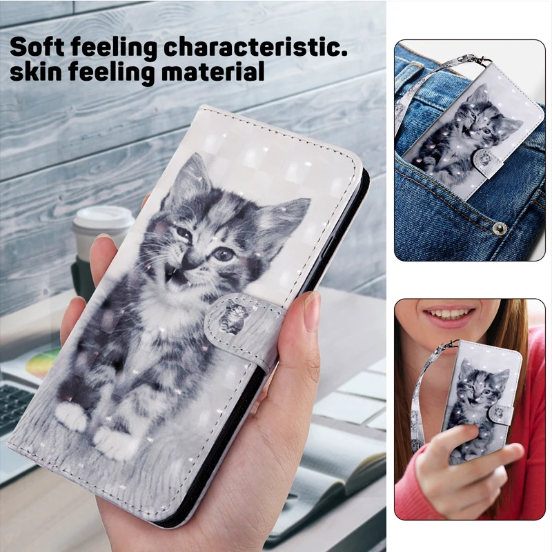 3D Cat and Dog Flower Magnetic Flip Leather Phone Case