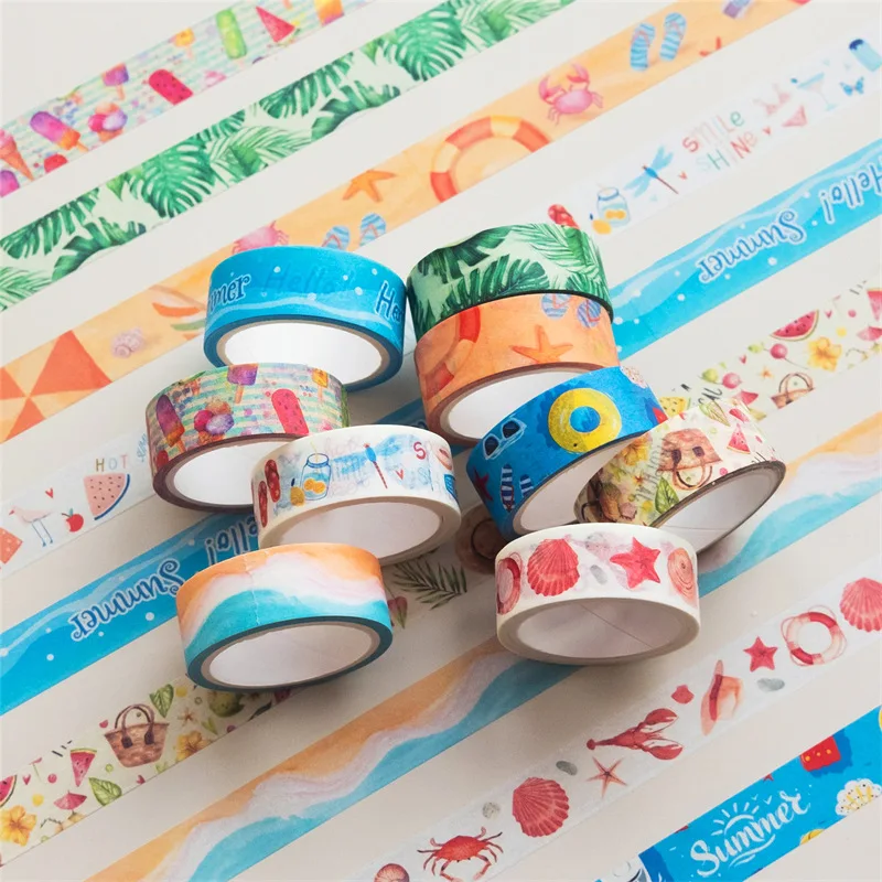 10 pcs/pack Summer Beach Swimming Cool Washi Tape Set Scrapbooking Diy Masking Tape Diary Journal School Supply Stationery 5