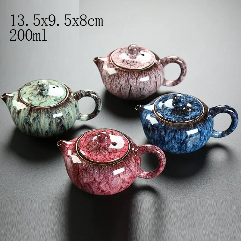 Creative Kiln-built Tea Pot Ceramic Household Kung Fu Tea Set Small Teapot Tianmu Glaze Single Retro Household Supplies, 1Pc