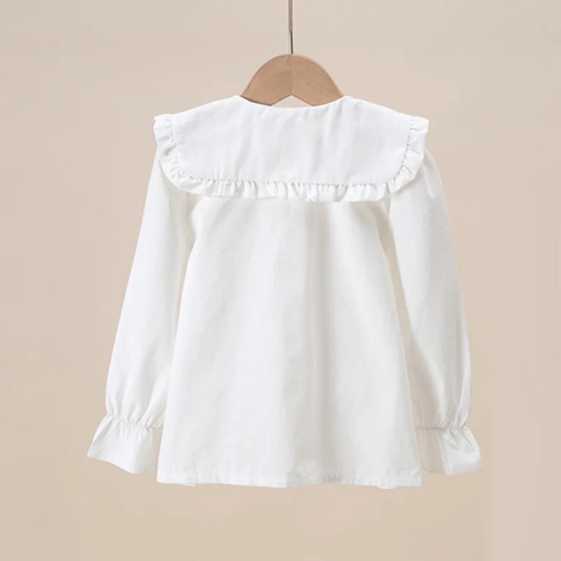 Kids Shirts Spring Autumn Baby Toddler Teenage Girls Ruffles Blouse Long Sleeve Cotton Pullover Tops 6 8 10 12 Years