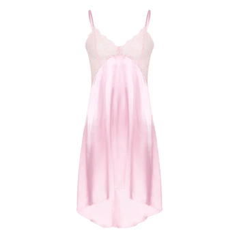 Mens Sissy Lingerie Teddy Chemise CrossDressing Nightwear Sheer Lace Satin Silk Nightdress Irregular Hem Dress Pajamas Sleepwear