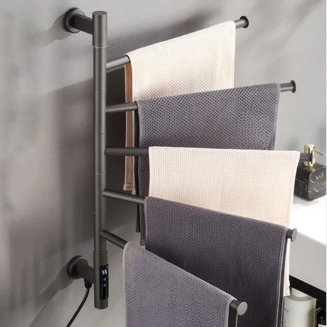 ที่แขวนผ้าเช็ดตัวแบบหมุนได้ สแตนเลส ติดผนัง สำหรับห้องน้ำ พร้อมระบบทำความร้อน อุปกรณ์เสริมในห้องน้ำ 1