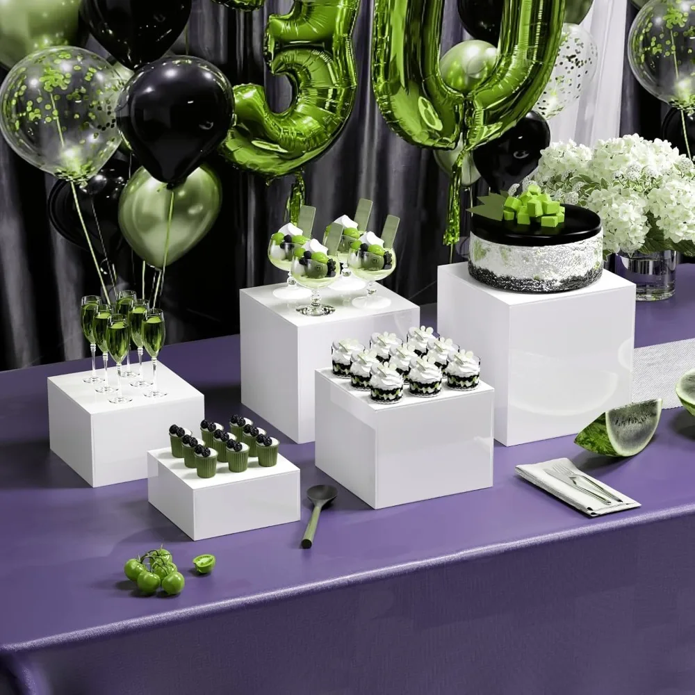 extra large white acrylic buffet risers cube box food risers for buffet dessert table 12 inch set of 5 display stands for weddin