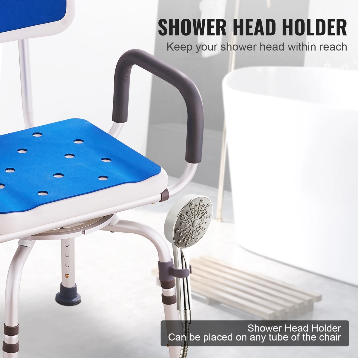 SucceBuy Swivel Shower Chair 360 Degree Adjustable with Armrest and Backrest for Shower or Bathtub Non-Slip for Disabled Elderly — view 6