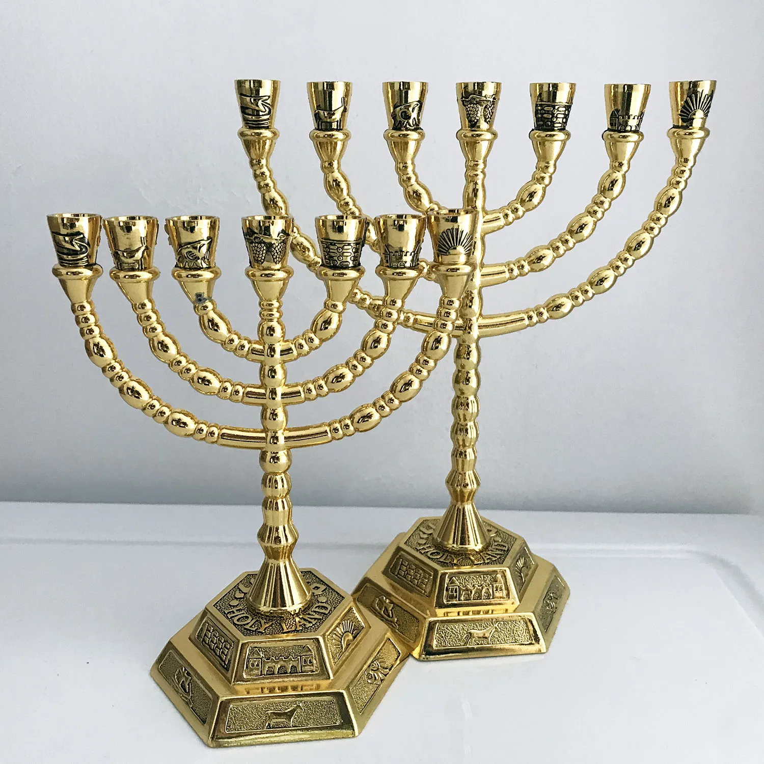 ChristianMenorahJewishCandleHoldersJerusalem7BranchMetal