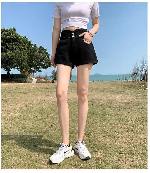 Fina a Linha Sólida Cintura Alta Macio Denim Shorts Feminino Solto Verão Nova Seção Fina Ampla Perna Rua Calças Quentes 2022 Cor 8 Computers & Electronics