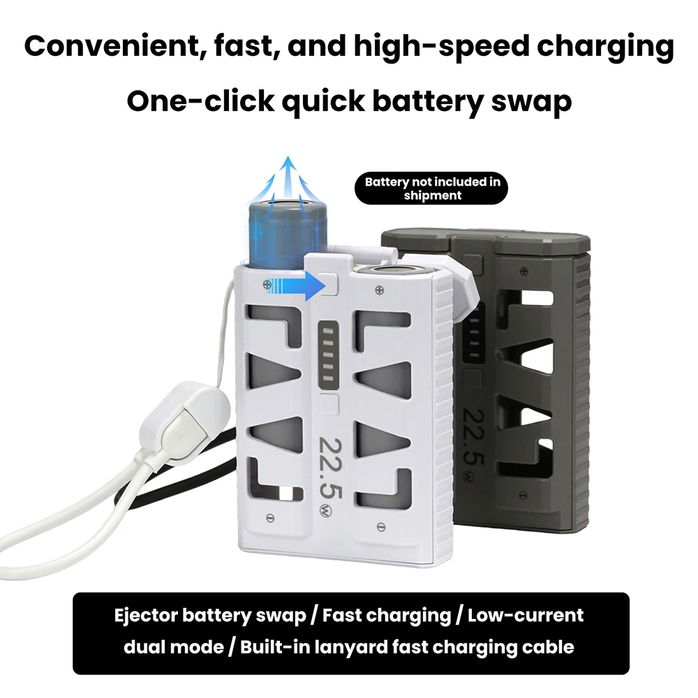 21700 파워 뱅크 케이스 DIY 키트, 듀얼 모드 고속 충전 22.5W, 저전류 기기용 원클릭 배터리 교체 기능 포함