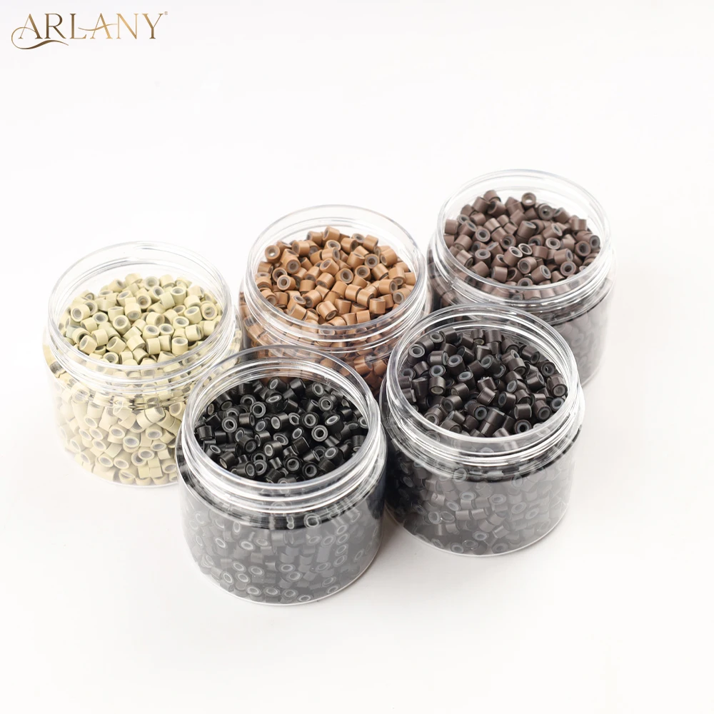 ARLANY 1000개 4mm 실리콘 라이닝 헤어 익스텐션 비즈, 웨프트 익스텐션용 마이크로 비즈 링, 깃털 익스텐션용