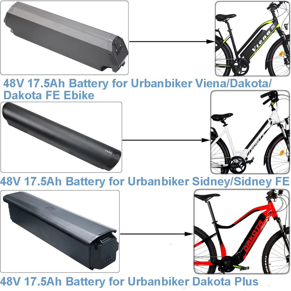 

Electric Bike Bicycle Battery 36V 14Ah 48V 17.5Ah li-ion Battery for Urbanbiker Viena Dakota Sidney FE Plus E-Bike