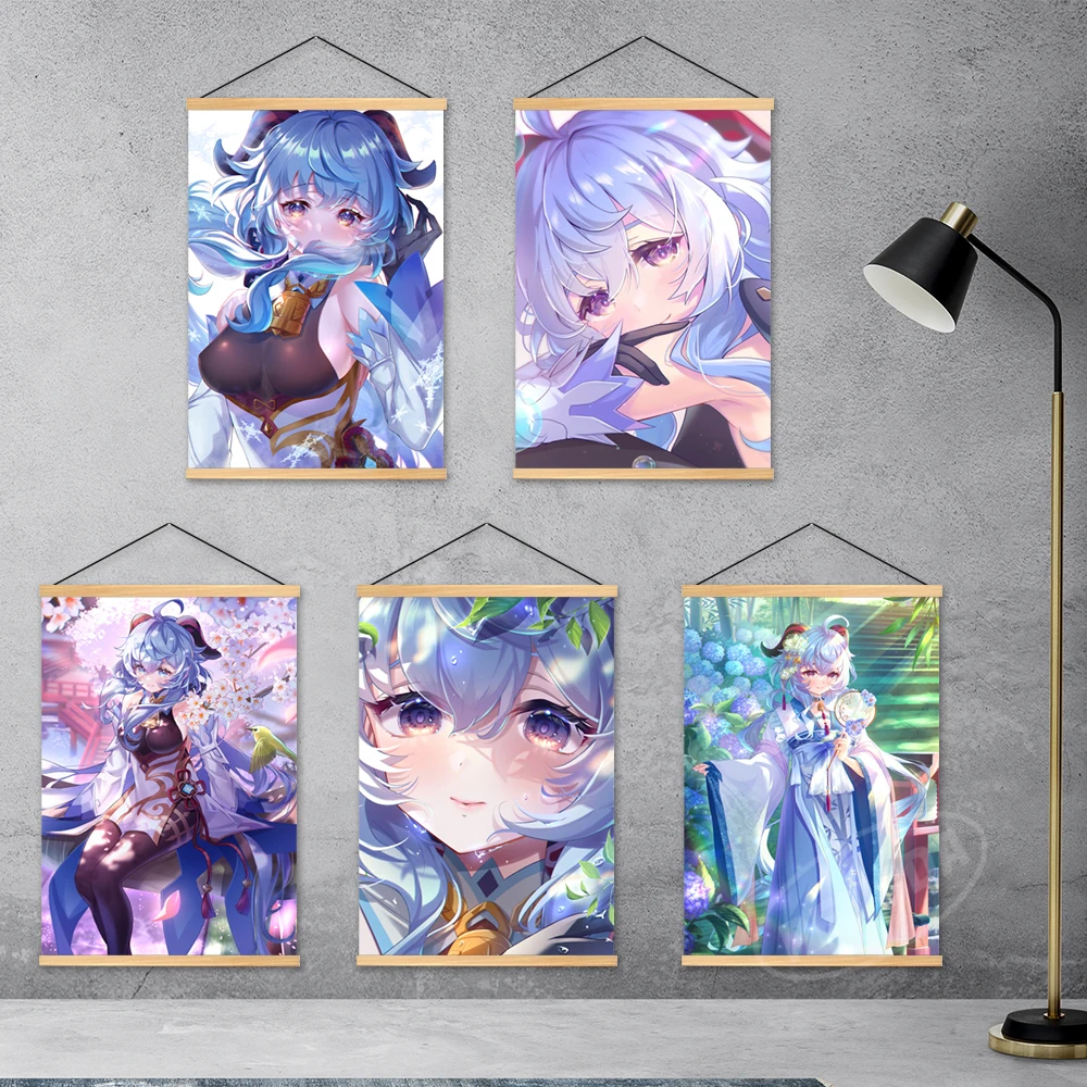 

Холщовые картины для украшения дома Genshin Impact деревянная подвесная картина плакат Ganyu HD принты аниме настенное искусство модульная гостиная