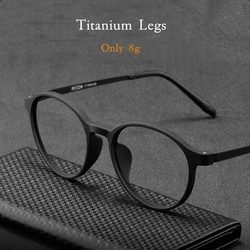 Ultralight Retro Round Titanium Alloy Reading Glasses with Anti-Blue Light Protection (Purple)