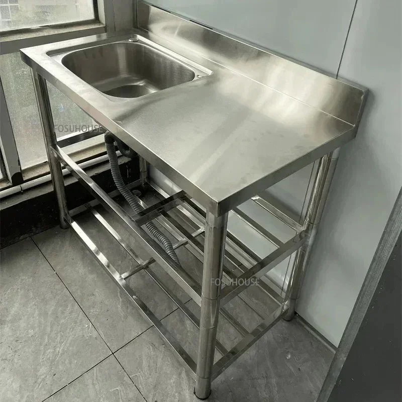 Household Vegetable Washing Basin with Bracket Commercial Stainless Steel Kitchen Sinks Kitchen Workbench Washing Single Sink