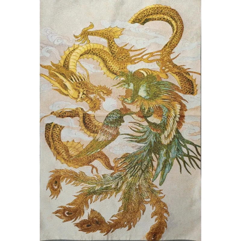 

36" China Embroidered Cloth Silk 12 Zodiac Animal Dragon Phoenix Grain Mural Home Decor Painting Wrcx163