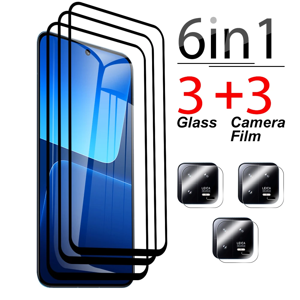 

6 в 1 защитное стекло с черными краями для Xiaomi 13, закаленное стекло xaomi 12T, 11T, 10T Pro, Защитное стекло для камеры xioami 11i