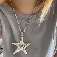Collier avec pendentif grande étoile de mer en métal exagéré pour femmes, gothique Hip Hop, couleur argent, pentagramme, chaîne étoile, bijoux Y2K 1