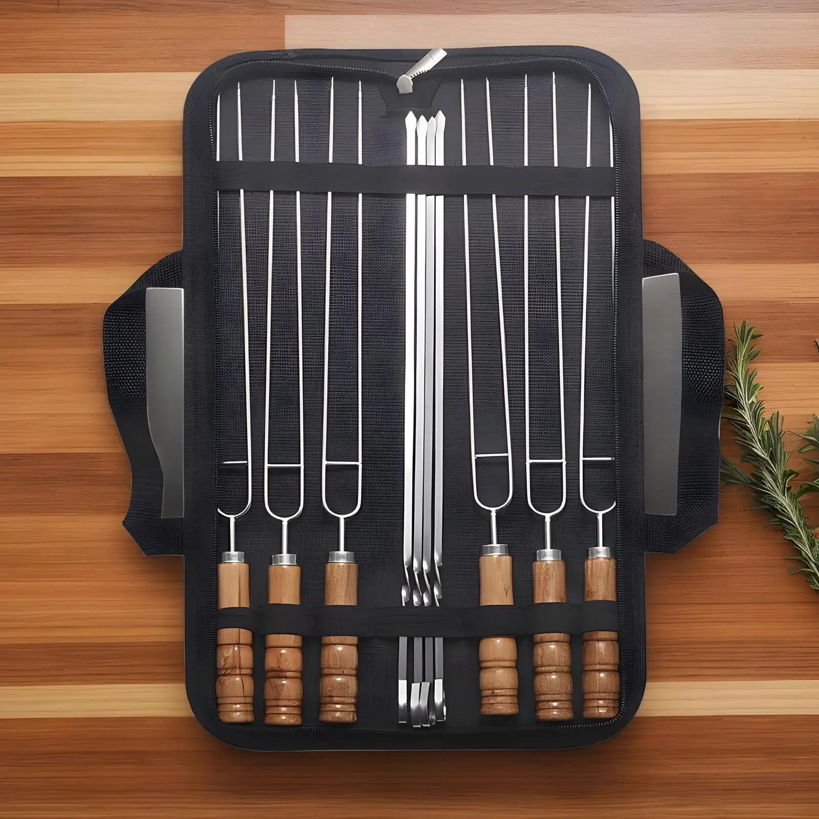 BBQ Skewers 10 Pieces Stainless Steel BBQ Kebab Skewer Rust-Proof Reusable Grill Tools With Wooden Handles Long Barbecue