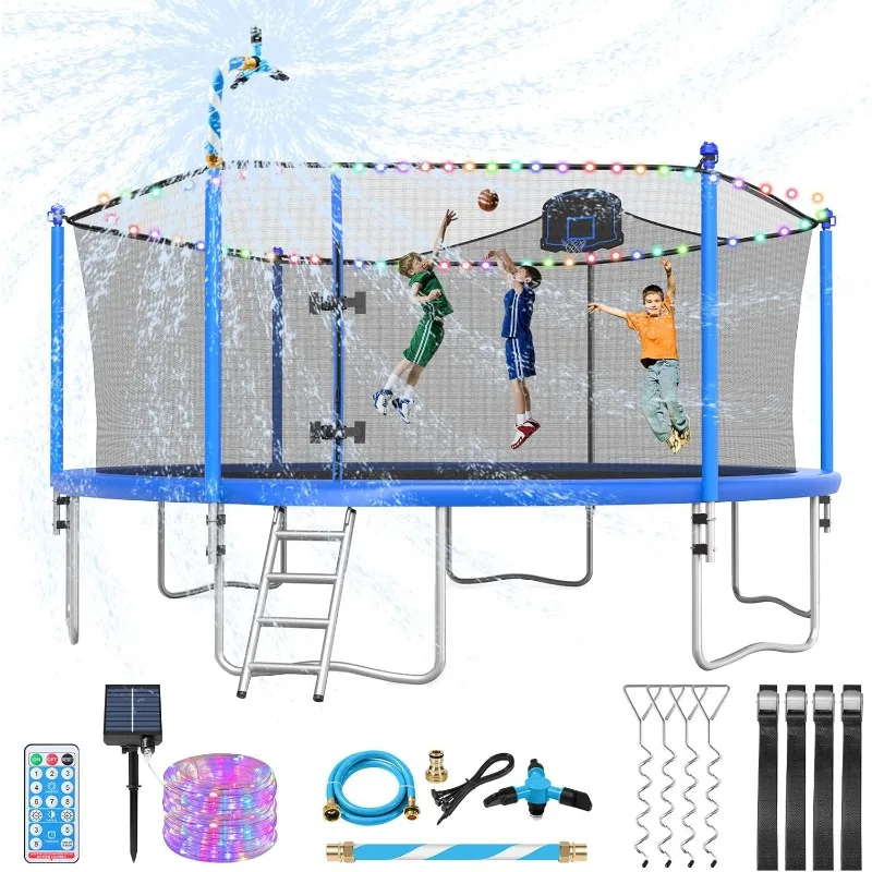 

Trampoline for Kids and Adults, Large Outdoor Trampoline with Enclosure, Backyard Trampoline with Basketball Hoop and Net,