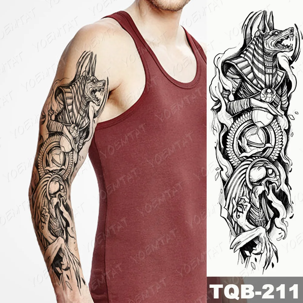 Large Full Arm Sleeve Waterproof Temporary Tattoo Sticker Anubis Egypt Time Eagle Rose Flower Fake Tatoo Body Art Men Women Leg 2