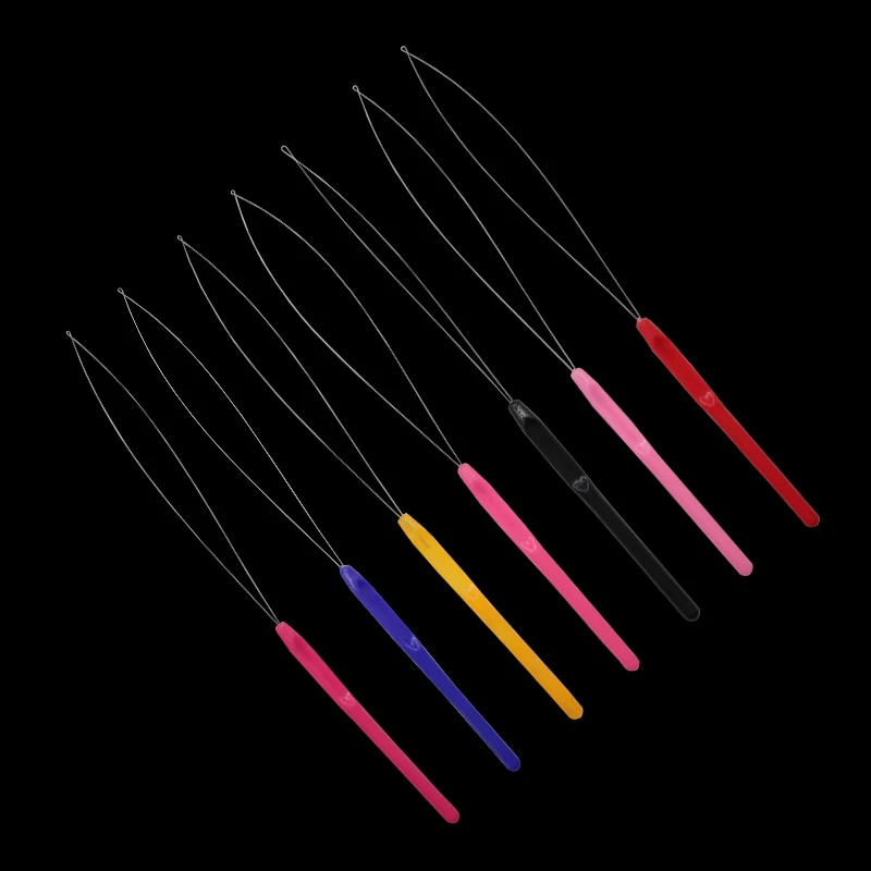

1PC Colorful Plastic Handle Hair Extension Tufting Threader Beader Wig Crochet Tool Supplies Auxiliary Wearing Beads Diy Jewelry