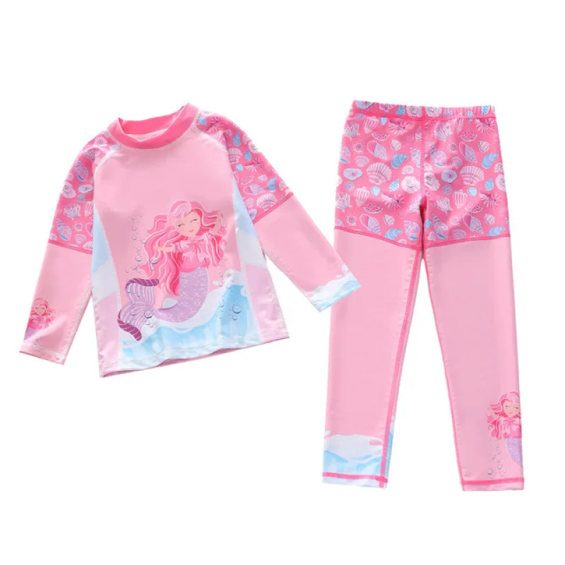 Children's Swimsuit Kids Swimwear for Girls Long Sleeve Rash Guard Beach Clothes Swimming Bathing Suit 2 Pieces Rashguard