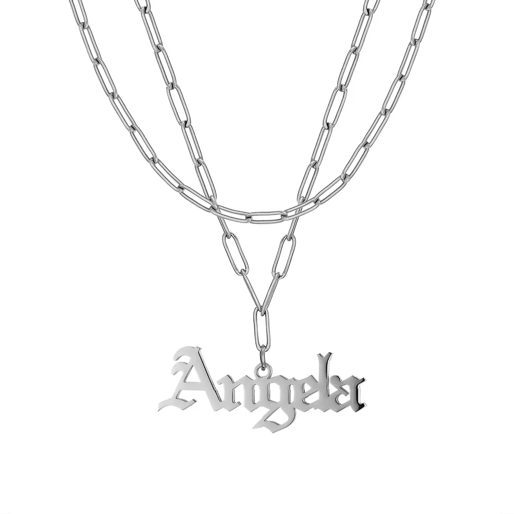 

Customed English Name Nacklace Personalized Paper Clip Chain Necklace Stainless Steel Charm Jewelry Men's Customtize Necklace