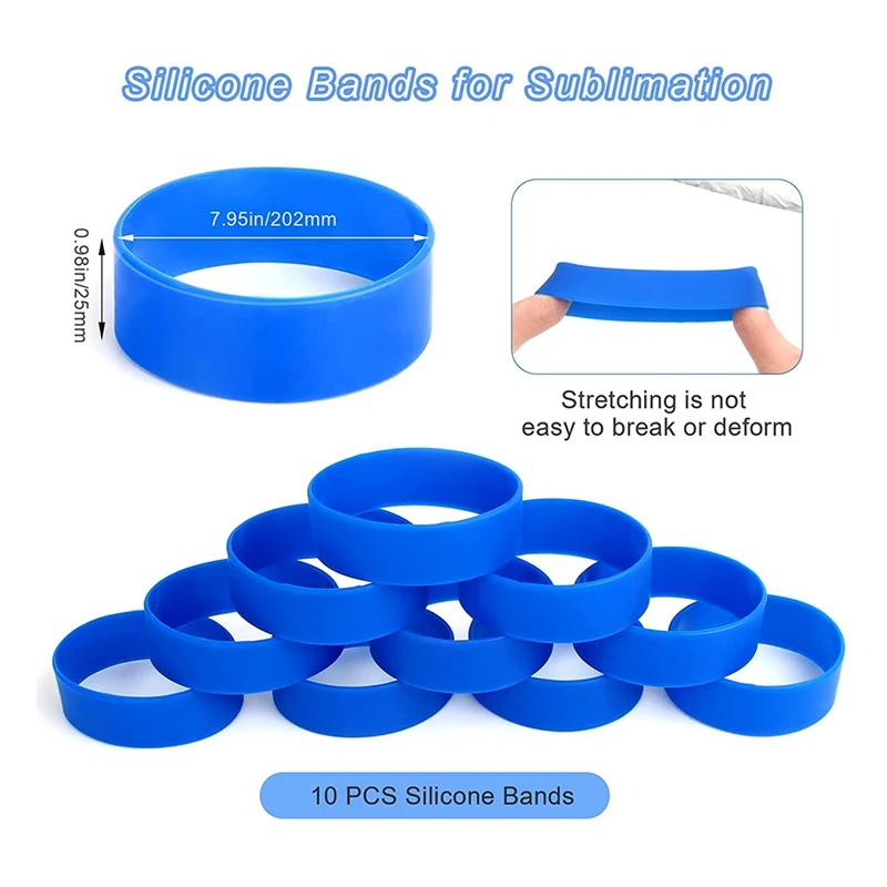 10 PCS Silicone Bands for Sublimation Tumbler, Elastic Heat Resistance  Sublimation Bands for Wrapping Cup (Blue)