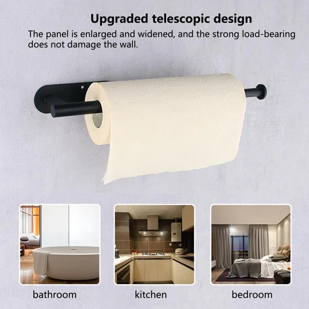 Self-Adhesive Toilet Paper Holder 304 Stainless Steel Brushed Paper Towel Roll Rack Black Bathroom Kitchen Long Tissue Hanger