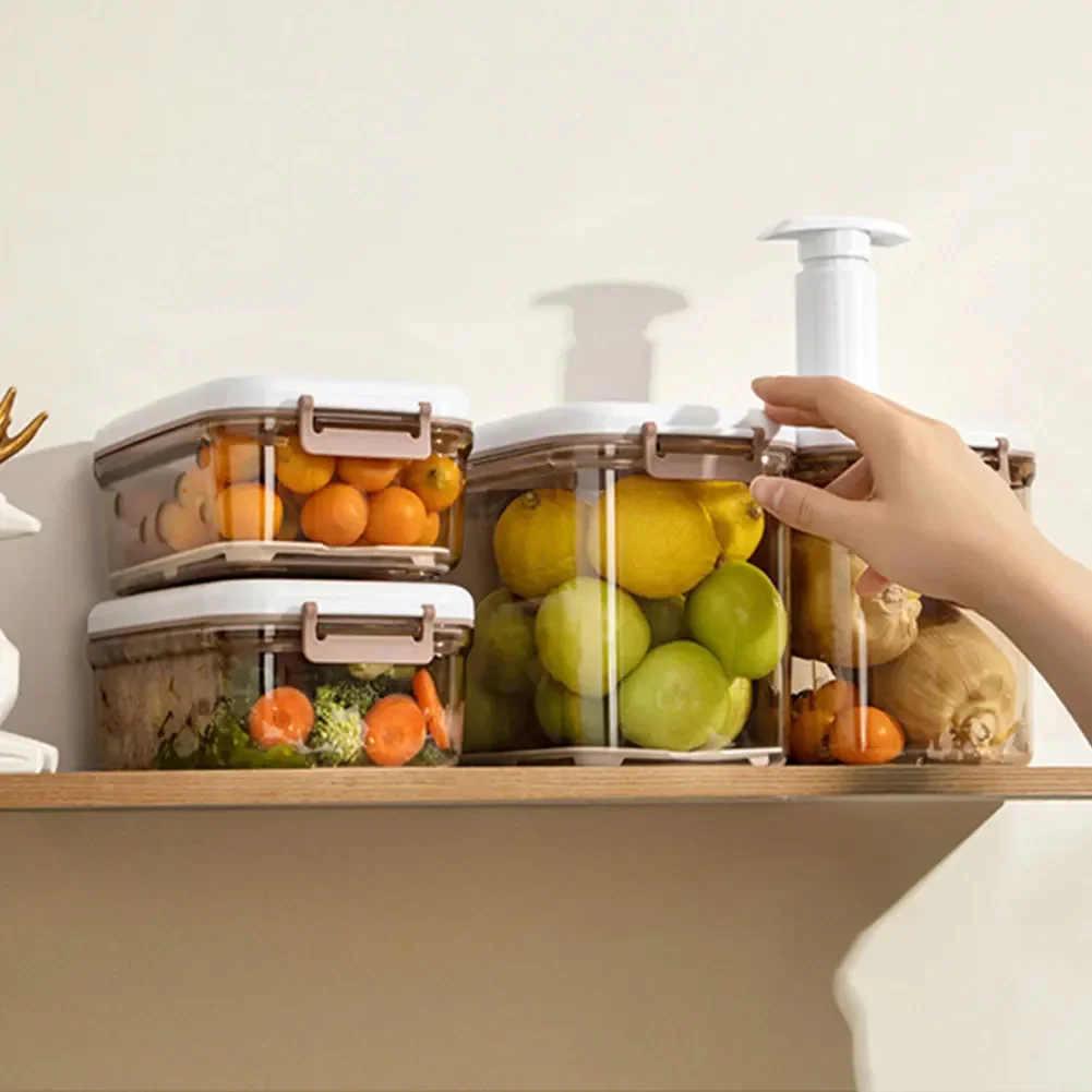 Vacuum Food Storage Container with Removable Drain Plate Fridge Organizer Kitchen Storage Box for Fruit Vegetables Bread Snacks 4