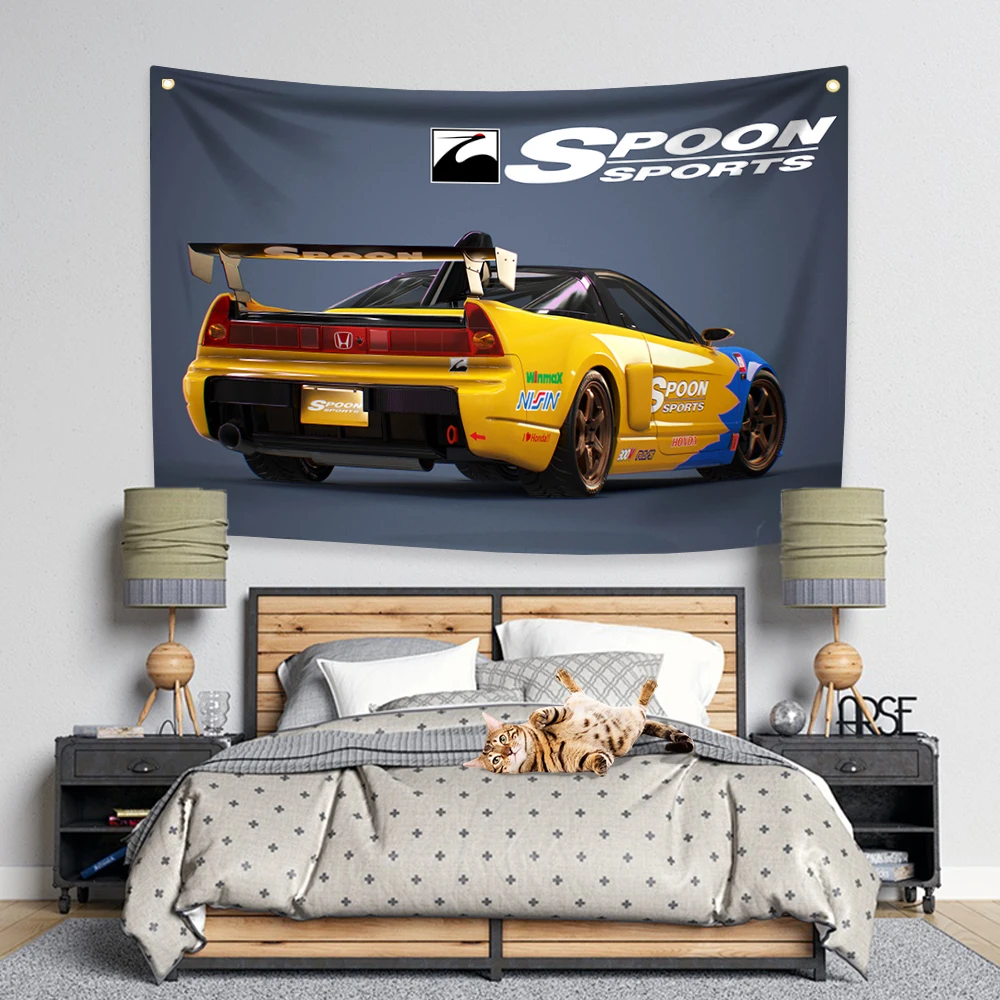 Löffel Sport JDM Rennwagen Flagge Vier Löcher Polyester Digitaldrucke Wandteppich Outdoor Indoor Dekoration Zimmer Garage Garten – Detail 6